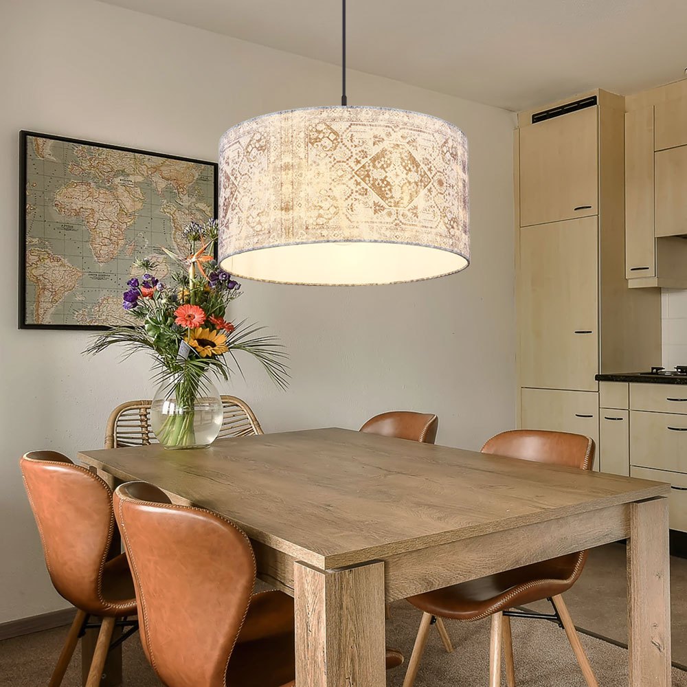 Suspension Lamp Pendant Light Pendant Lamp Shade Lamp Dining Room Lamp Pendant Light, Patterned Black Textile Shade, Height Adjustable E27 Socket, Dxh 40x150cm