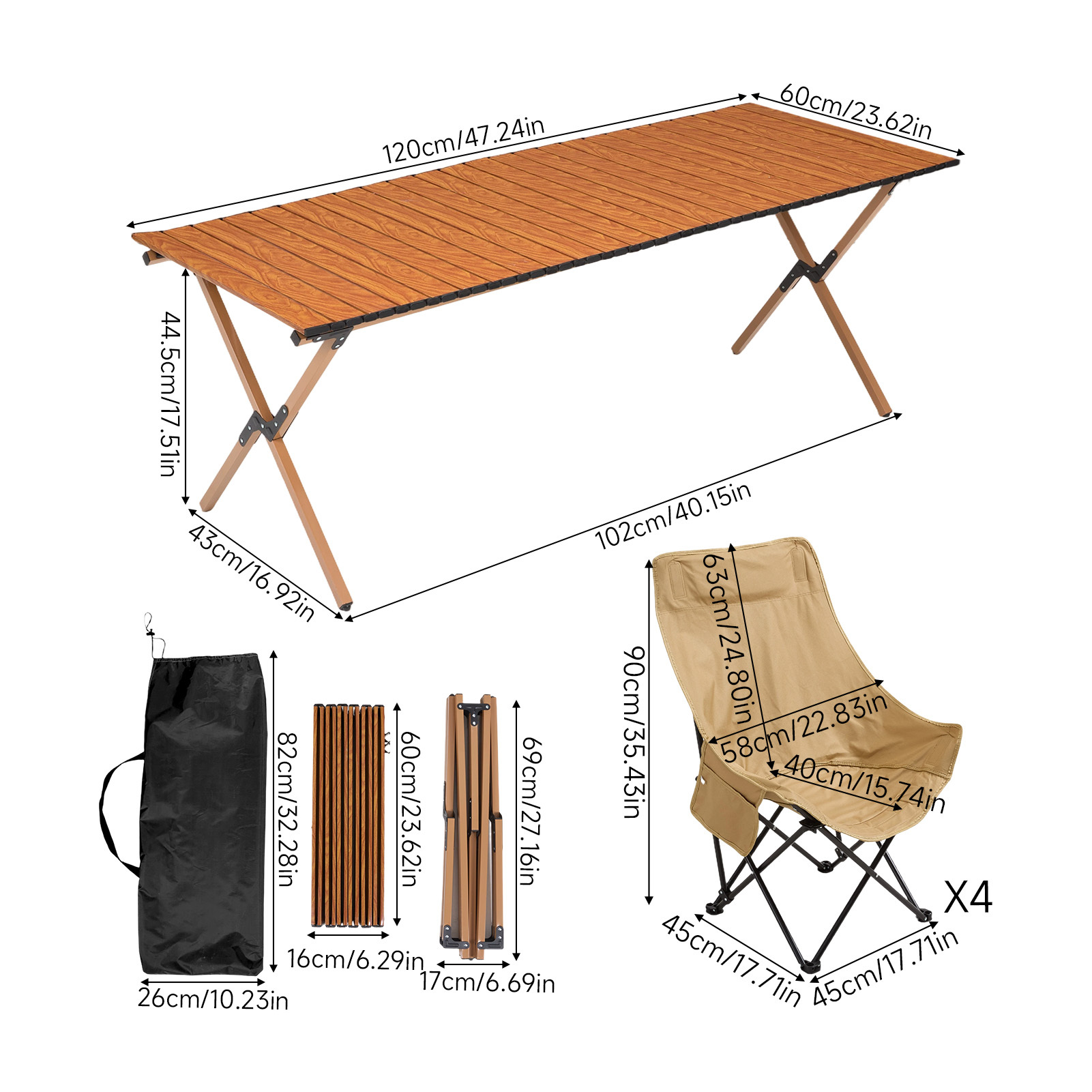 5pcs Outdoor Portable Table and Chairs Set