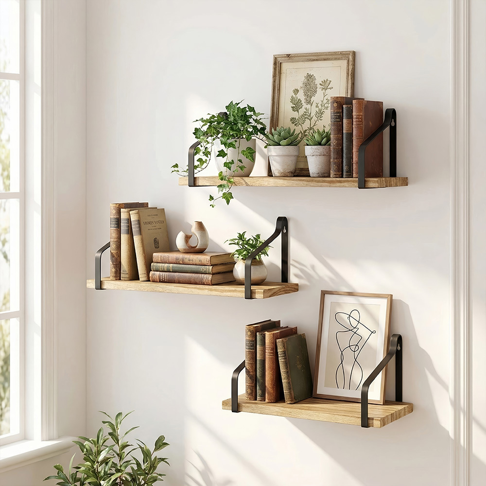 TEMU 3pcs Wall-mounted Storage Rack For Living Room And Bedroom, Suspended Shelf, Display Shelf For Photo Frames, Books, Plants And Daily Necessities