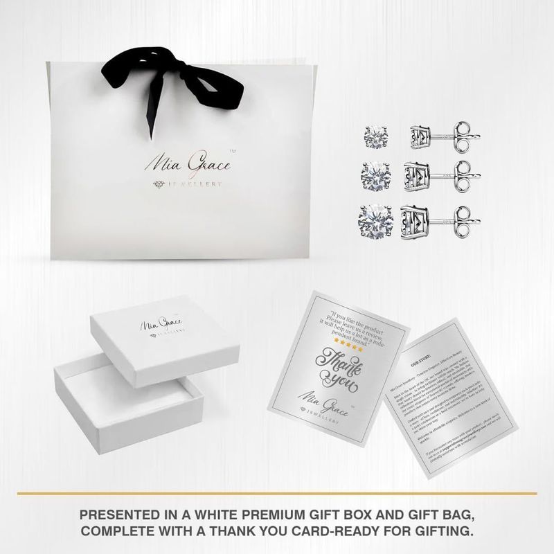TEMU Mgj™ 925 Sterling Silver Stud Earrings With Crystal Set In – 3 Pairs (4mm, 5mm, 6mm) | Hypoallergenic Festive Christmas Gift For Women Ladies,