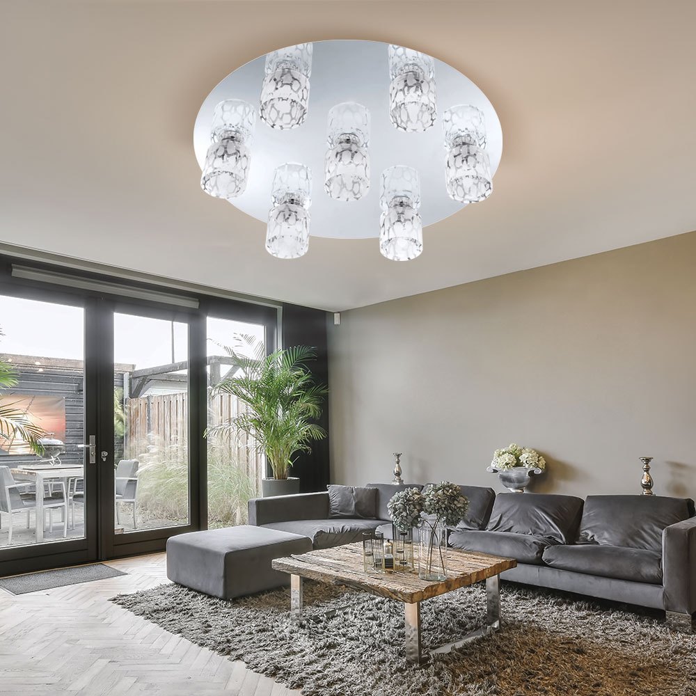 Image of Round Ceiling Light Round Ceiling Lamp Made Of Chrome And Glass, Silvery, 7x G9, 39.5x10 Cm, Living Room Hallway Bedroom