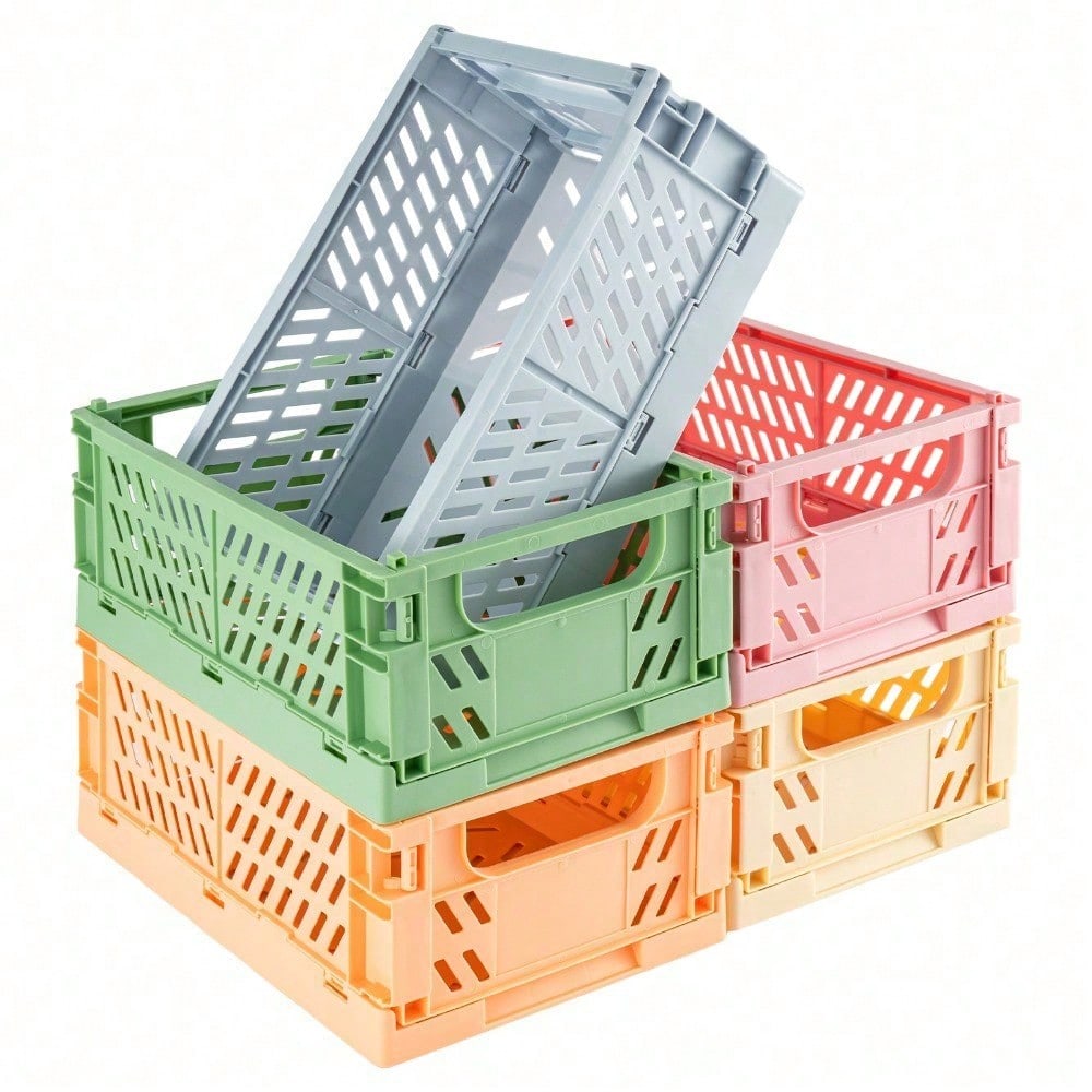 5pcs Stackable Collapsible Storage Crates with Handles