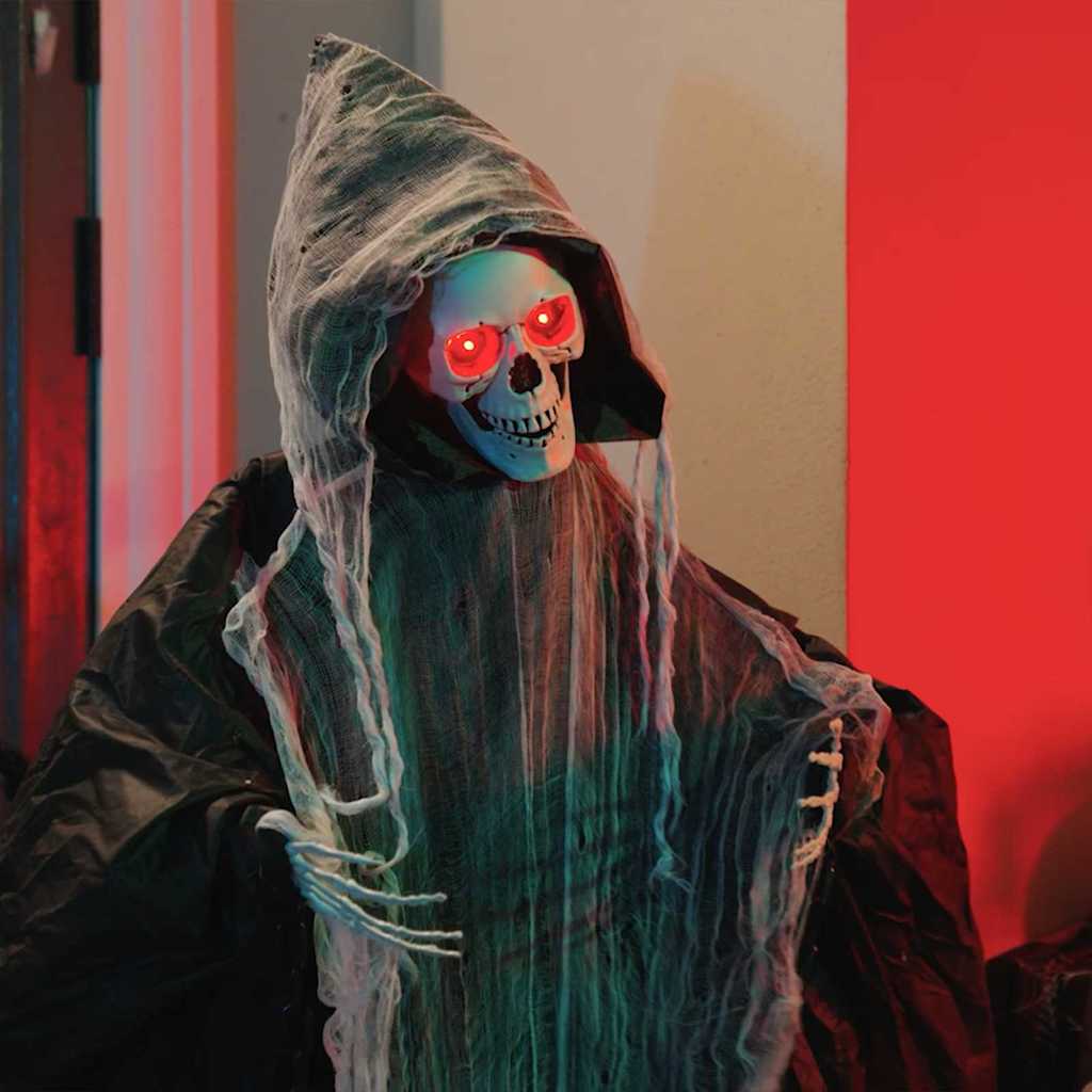 Image of Halloween Reaper Black 60 X 60 X 155 Cm Polyester, Living Room, Gothic Halloween Decor, Reaper Prop, Seasonal Display, Spooky Decoration, Indoor