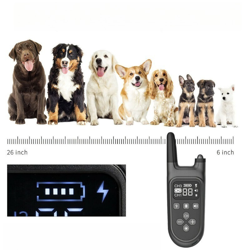Black Remote Training Collar with Whistle, 800 M, Anti-Barking Dog Training Device