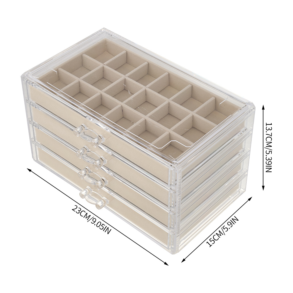 Adjustable 4-Drawer Jewelry Organizer Box, Clear Acrylic