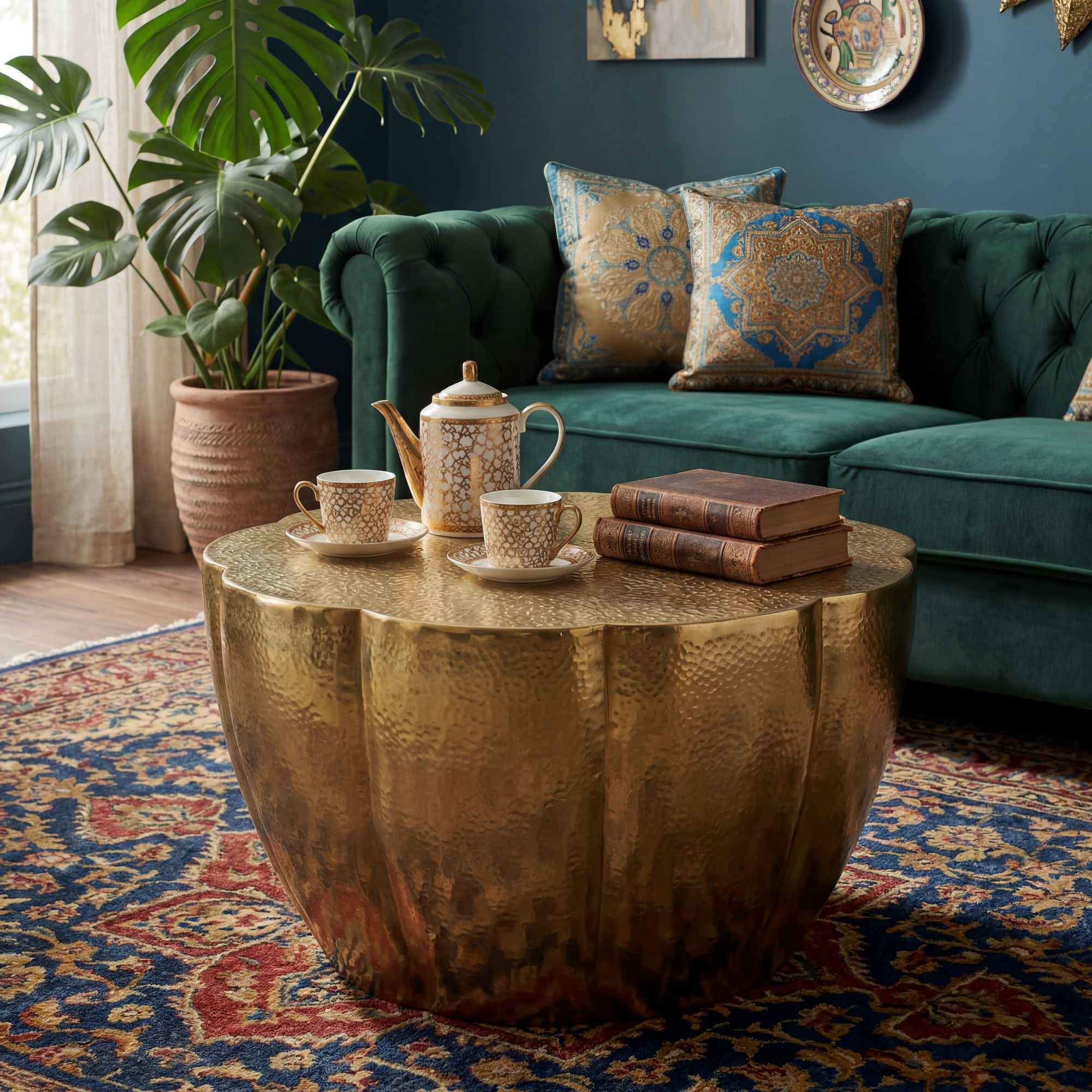 Aluminum Coffee Table 60cm Flower Shape Gold - Round Living Room Table - Design Sofa Table - Modern Lounge Table - Handmade Living Room Side Table