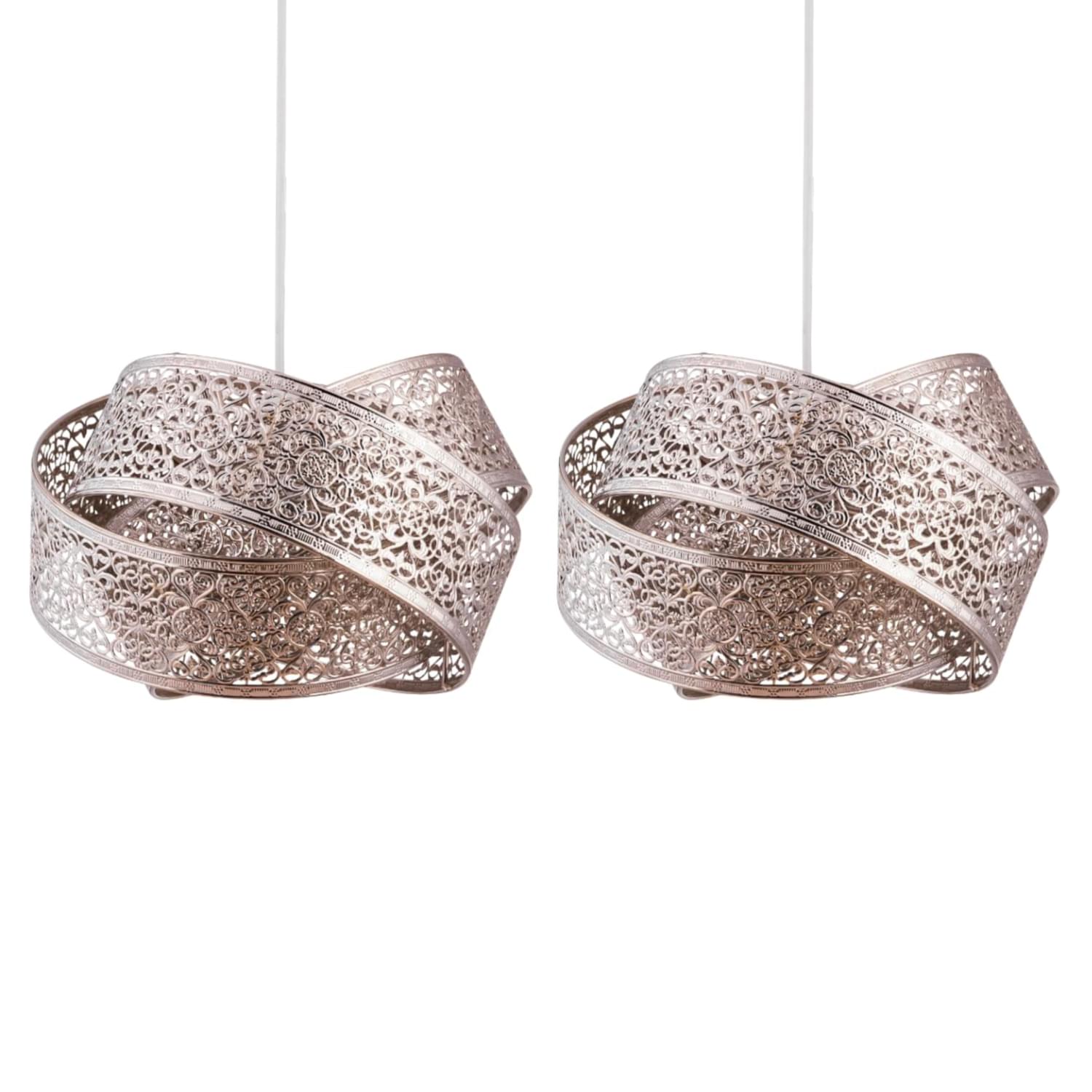 First Choice Lighting Set of 2 Moroccan Style Layered Ceiling Light Shades in Silver