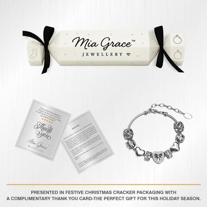 TEMU Mgj™ Charm Bracelet With Crystals | Presented In A Festive White Christmas Cracker | Hypoallergenic Jewellery Gift Festive Christmas Gift For