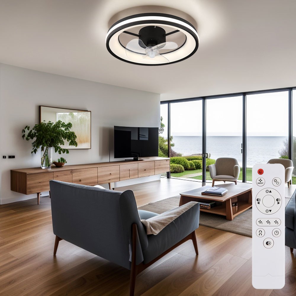 Image of Ceiling Fan Ceiling Lamp Living Room Light Bedroom Lamp Dining Room Light, Metal Plastic Black, Dimmable Remote Control Right-/left Rotation, Led 30w 2215lm 2700-6500k, D 49.5 Cm