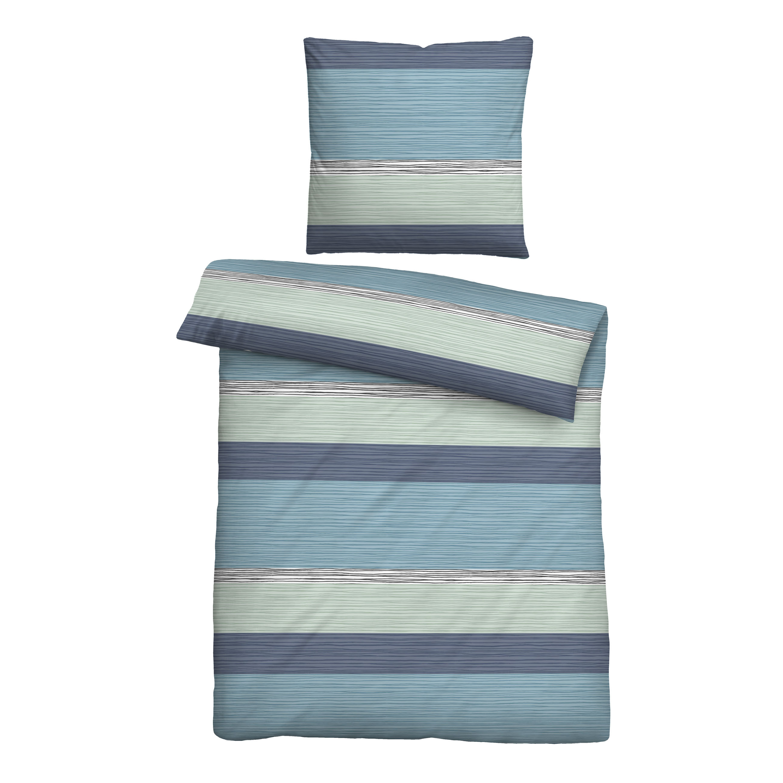 Seersucker Bed Linen 135x200 Cm, 100% Microfiber, Breathable & , Zipper, Linen, Stripes, Green, Model 0260995