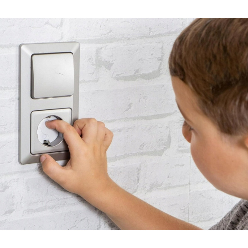 Zaštitne navlake za utičnice za bebe - Samoljepljiva zaštita za utičnicu tipa F - Pakiranje od 10 bijelih