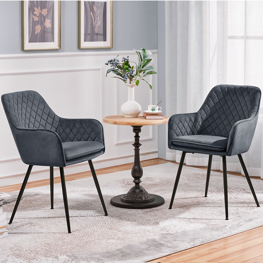 Image of Costoffs 2-piece Dining Chairs Set, Upholstered Chairs With Armrests, Living Room Chair With Metal Legs, Velvet Kitchen Chair, Armchair For Office, Living Room, Bedroom