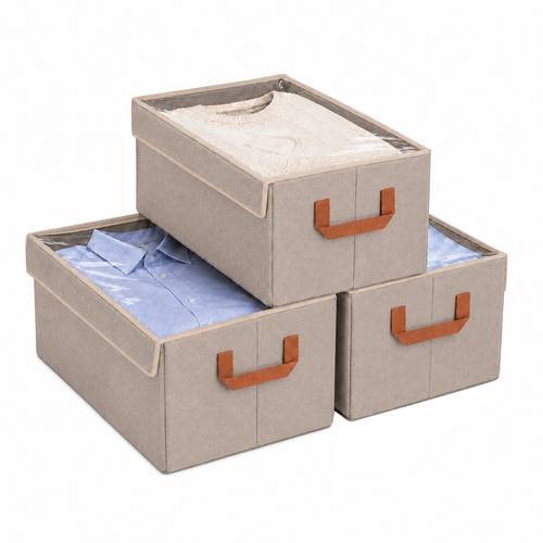 item picture 3 4pack 32l wardrobe clothes organiser 47 x 30 x 19 cm stackable wardrobe storage boxes foldable closet organizer with support clear lid storage box for bedding jeans t shirts