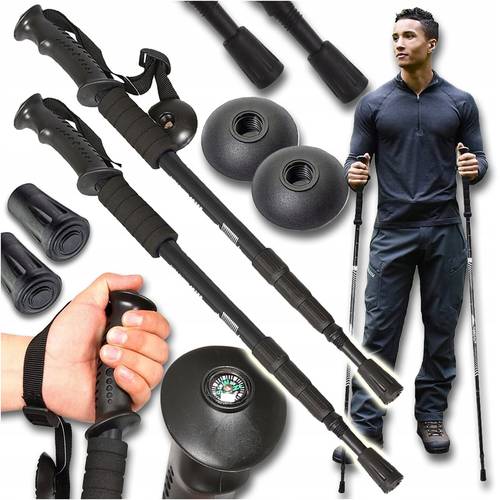 2x wandelstokken voor wandelen, walking stokken, verstelbaar bereik 65-135 cm, antischoksysteem, telescopisch, lichtgewicht, aluminium, antislip rubberen handvatten, ingebouwd , inclusief asfaltpunten en grondpennen, perfect voor alle leeftijdsgroepen en vaardigheidsniveaus