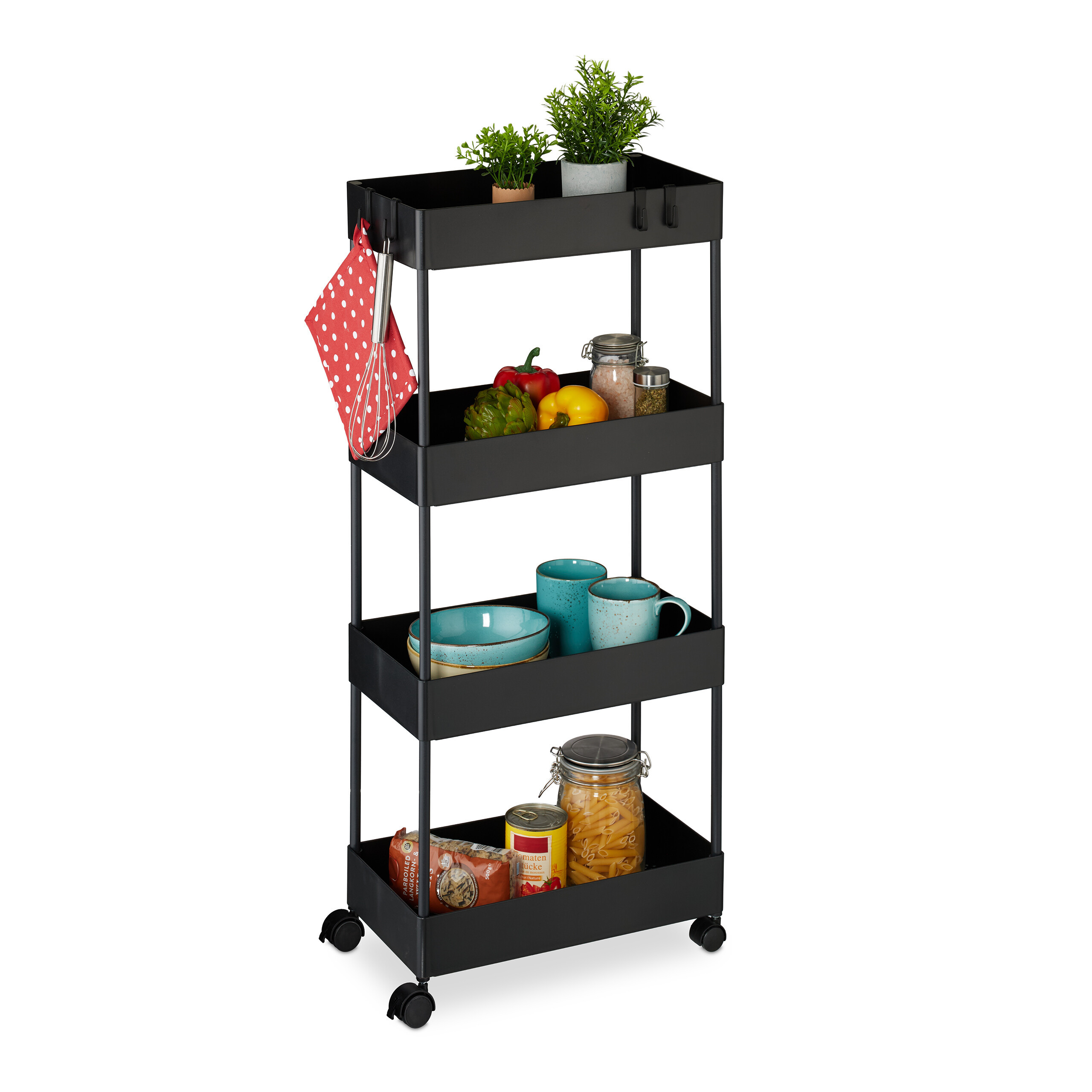 Black Rolling Cart - (w)40 X (h) (d)22 Cm