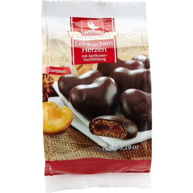 White-filled Semi-sweet Dark Gingerbread Hearts, Vegan, 150g