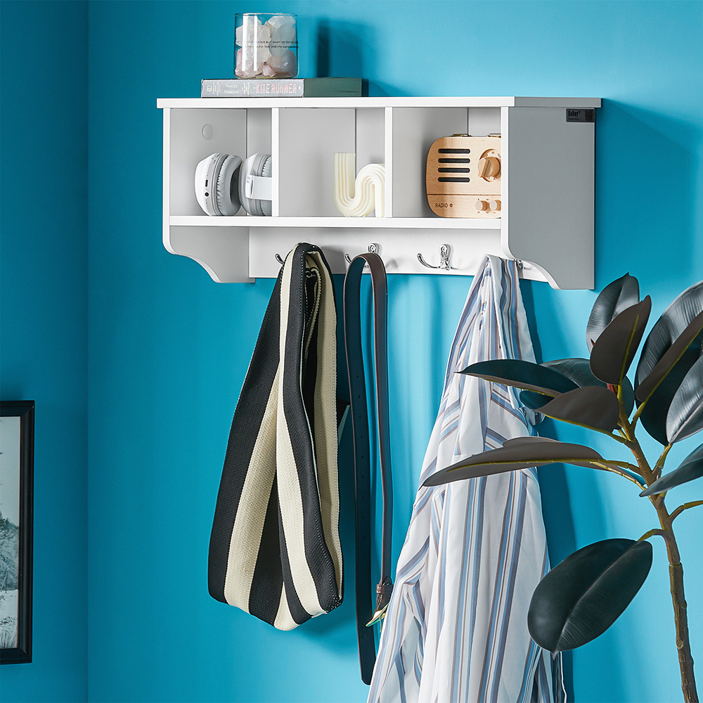 TEMU Perchero de pared compartimentos y 4 ganchos Dobles SoBuy FRG48-W