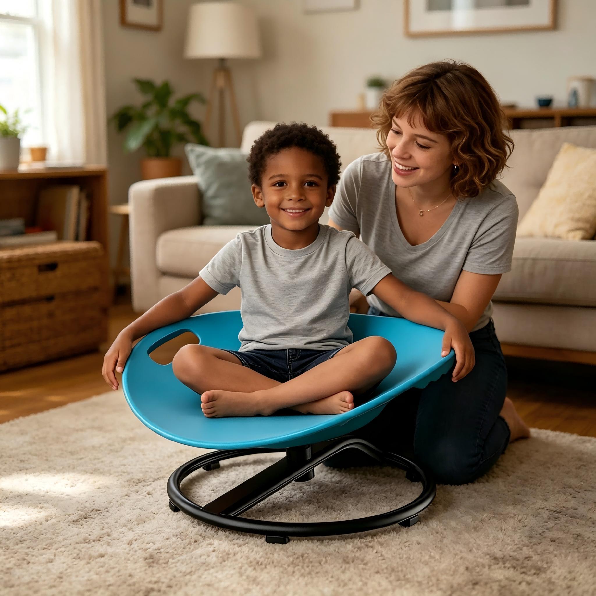 Image of Kids Sensory Spinning Chair, Spinning Chair For Autism & Adhd Children With Safety Handle & Non-slip Design, Sensory Toy For Training Body Coordination (blue)