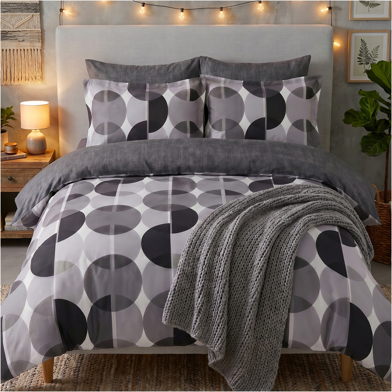 TEMU Parure de lit 3 pièces en satin de coton 160 × 200 cm avec taies d'oreiller 70 × 80 cm, literie à motif géométrique de cercles pour , tissu