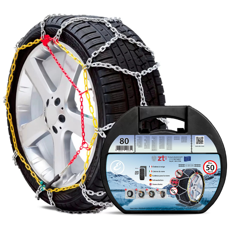 TEMU Catene da Misura 80, Maglia in Acciaio al Carbonio, Montaggio con Tensionatore Autobloccante, Omologate �NORM V 5117 e UNI 11313, con Valigetta