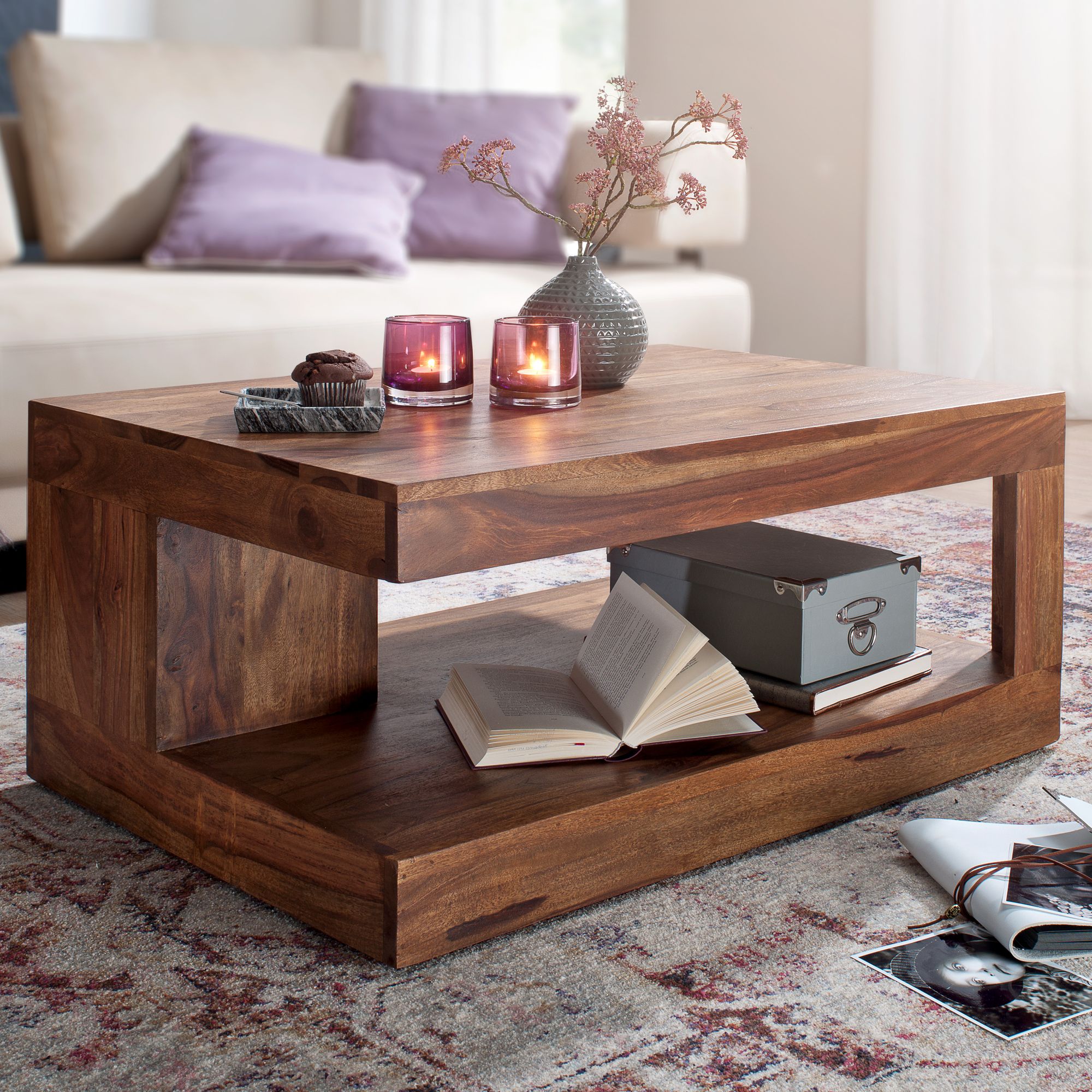 Solid Wood Coffee Table 90 Cm Design Living Room Table Dark Brown Country House Style Side Table Color Selectable