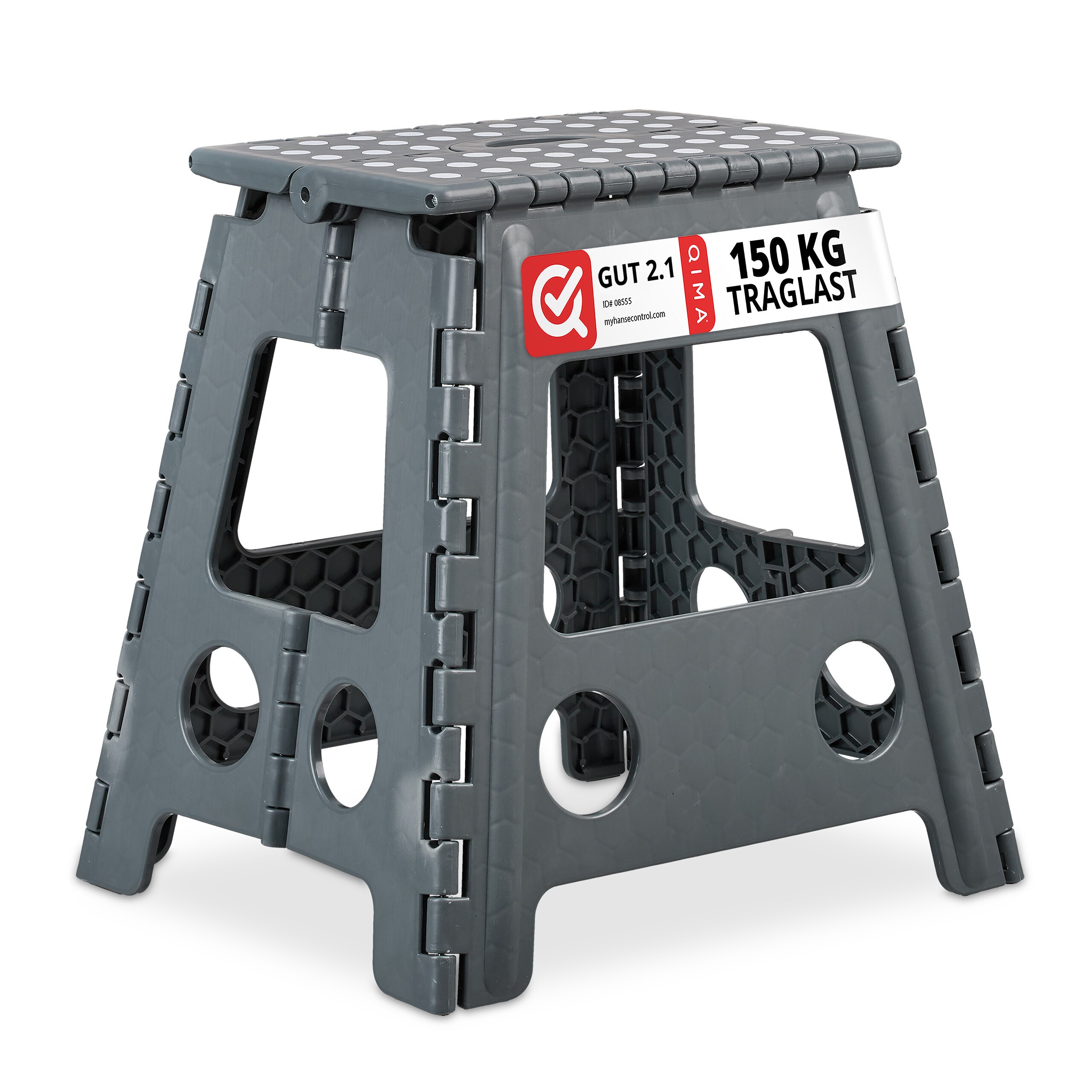 TEMU Folding Stool, Plastic, Dark Grey, Pp With Eva Foam, 39 X 39 X 32 Cm, Folded 4 X 39 X 53 Cm, Slip-resistant Surface, Up To 150 Kg, For Bathroom,