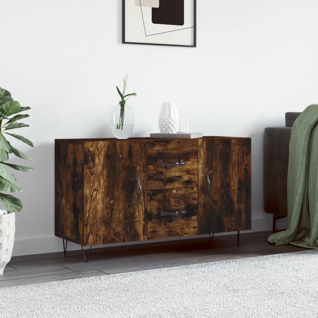 Image of Vidaxl Sideboard, Dresser With Storage Space, Multipurpose Cabinet Sideboard For Living Room, Side Cabinet With Metal Legs, Modern, Smoked Oak Wood Material