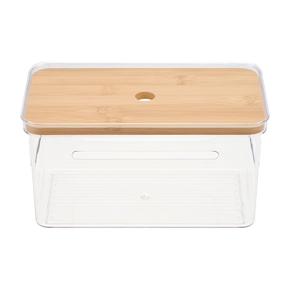 Clear Rectangular Storage Box with Bamboo Lid, 1/3pcs