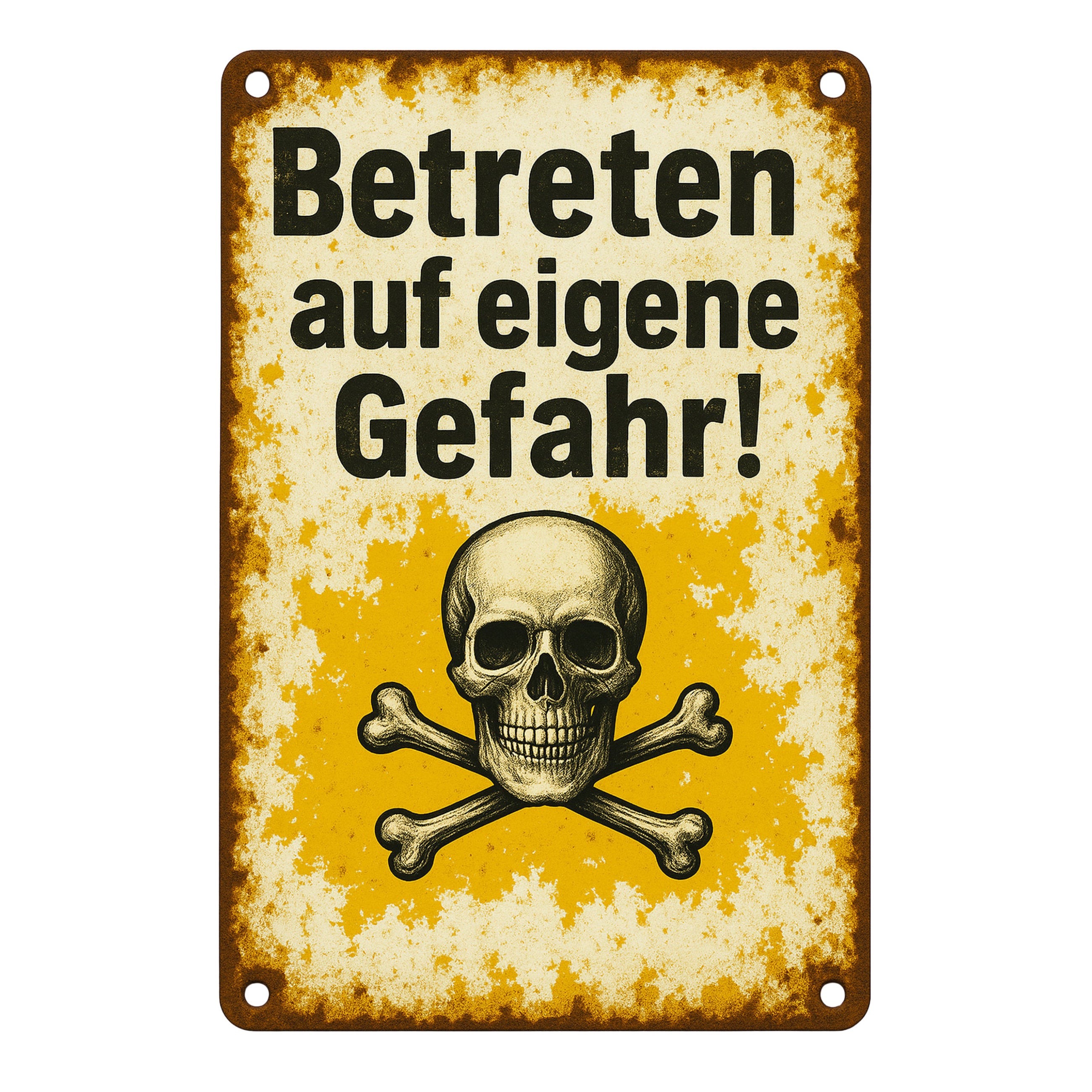 Image of Warning Sign "enter At Your Own " 20x30 Cm - Yellow Warning Sign With Look - Weatherproof, , With Pre-drilled Holes - Decorative Warning Sign
