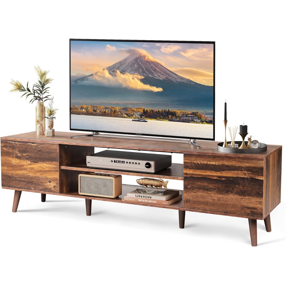 Tv Cabinet 160 Cm Long, Wooden Lowboard For 60 65 70 Inch Tvs, Tv Stand With 2 Doors