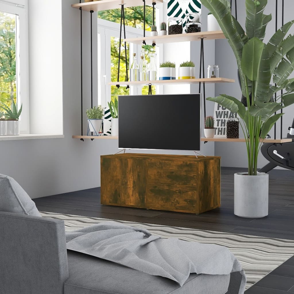 Vidaxl Tv Cabinet Lowboard Tv Furniture Table Board Sideboard Tv Table Tv Cabinet Hifi Cabinet Living Room Smoked Oak 80x34x36cm Wood Material