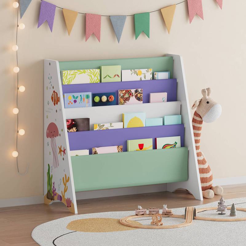 TEMU Scaffale per Bambini Hornnes con 4 Scomparti, 60 x 62 x 28 cm, Design Aqua Dream