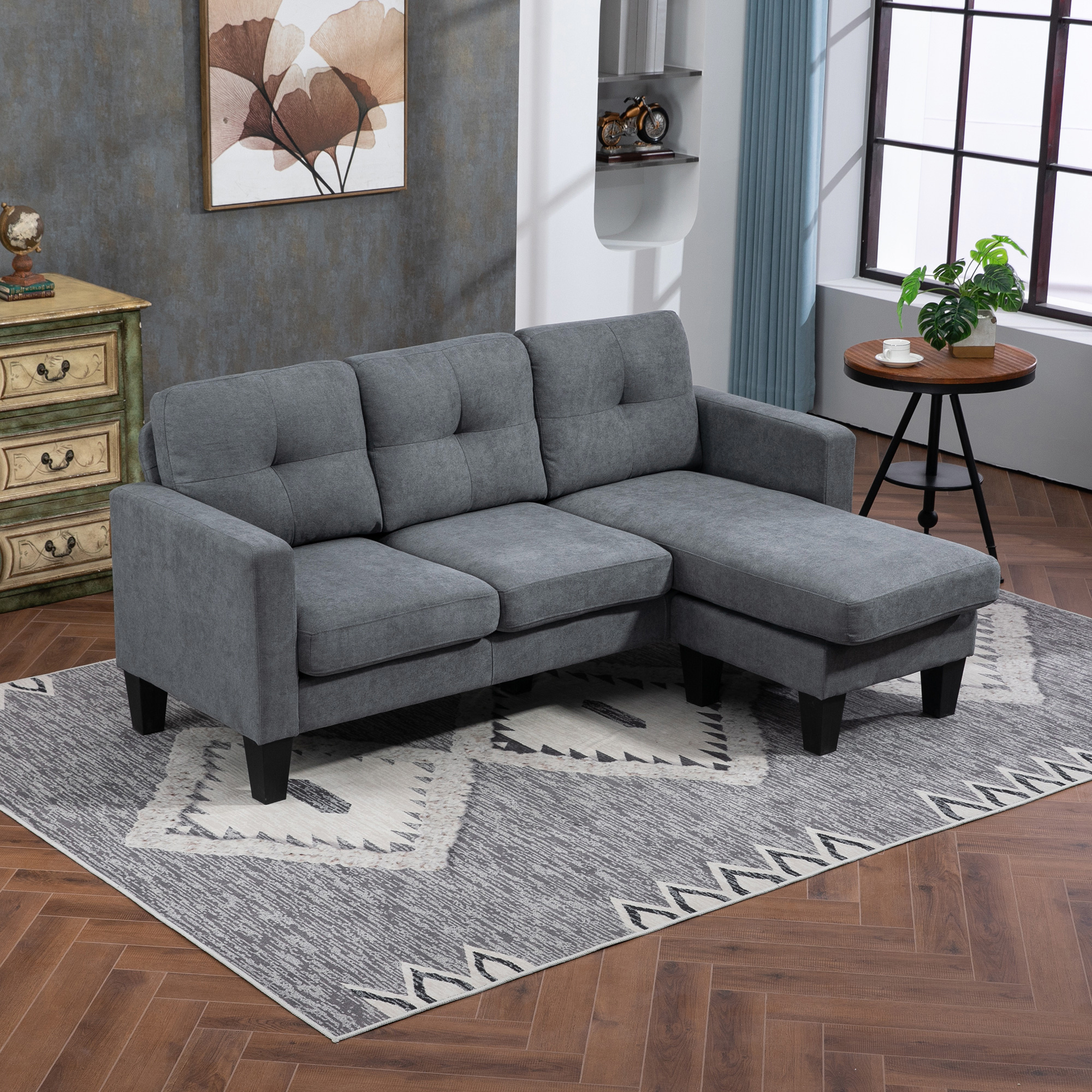 Image of Corner Sofa With Reversible Chaise Longue Sofa L Shape Corner Sofa With Spring Core, High-density Foam, Linen Look For Living Room, Bedroom, 186 X 130 X 84 Cm Dark Grey