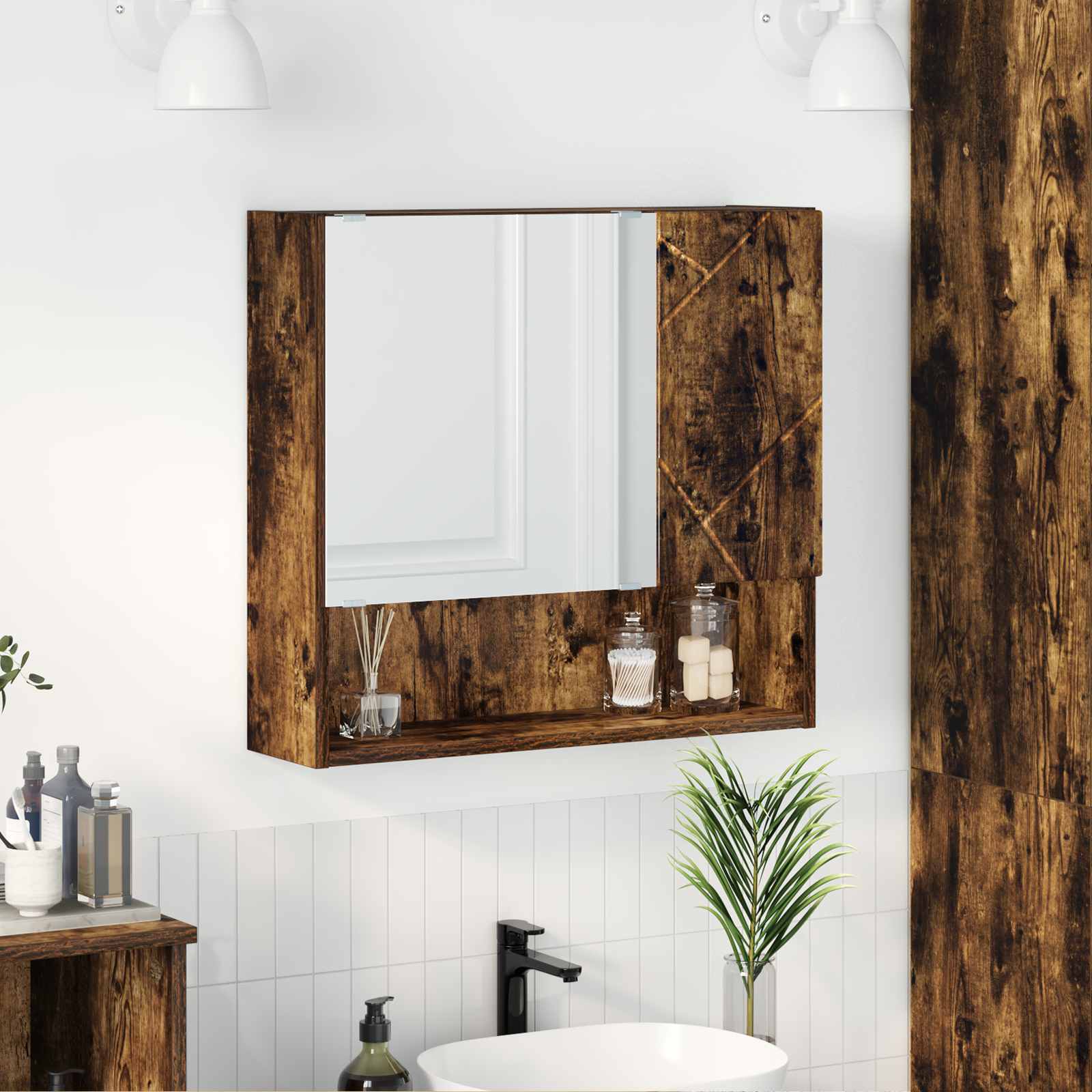 Image of Vidaxl Mirror Cabinet Bathroom Storage Furniture Bathroom Organizer Compact Closet Home Organization Wall Cabinet Indoor Storage Swivel Door Design Storage Solution