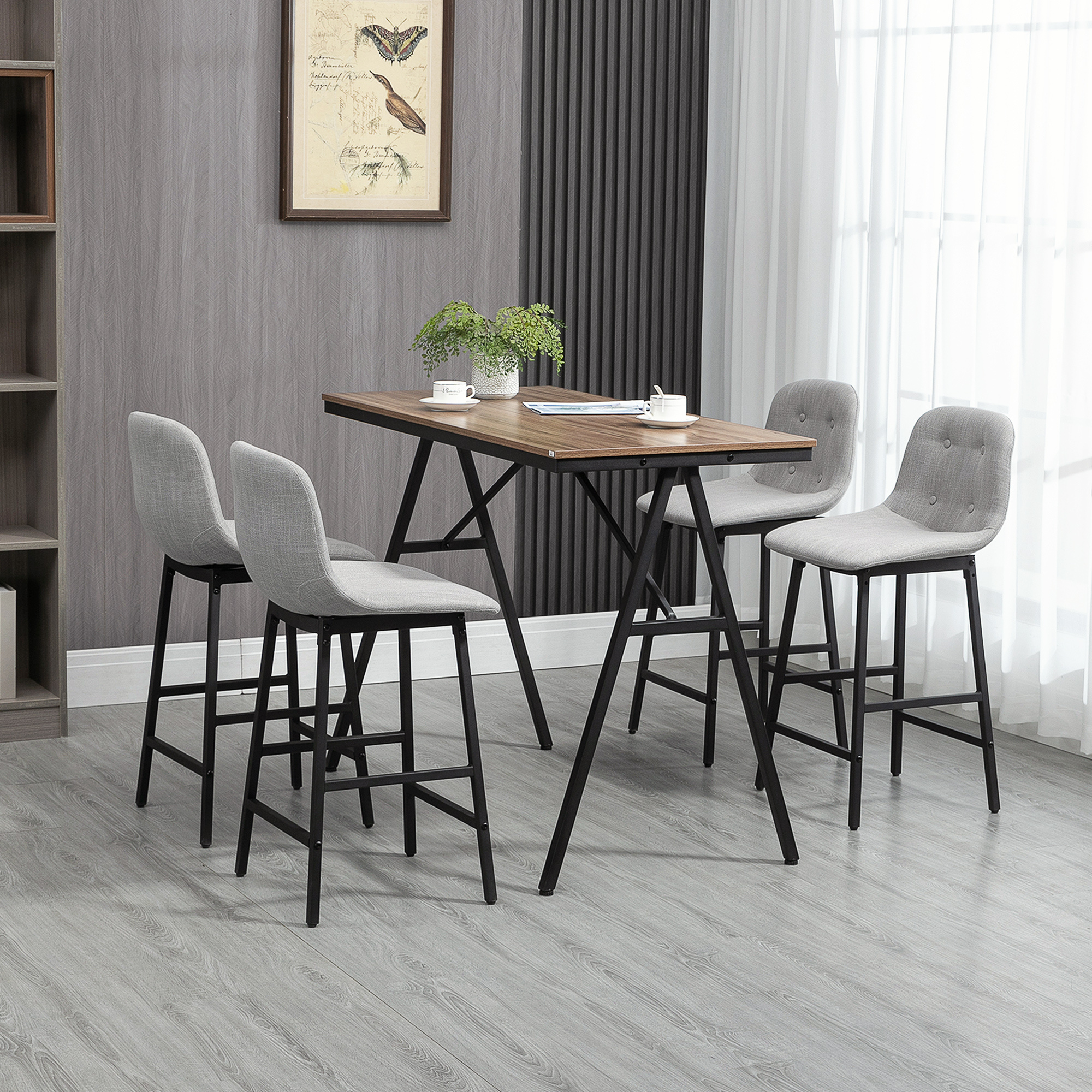 Bar Table Set Bar Table With Bar Stool Set Dining Table With 4 Chairs With Backrest Kitchen Table For Dining Room, Kitchen, Light Grey