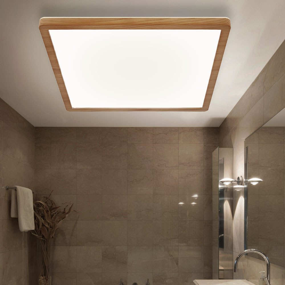 Image of Ceiling Panel Ceiling Lamp Ceiling Light Led Panel Bathroom Lamp Bathroom Light, Ip44 Backlight Memory Function 3 , Wood Optic Opal, 24w 2300lm Warm White, Lxbxh 42x42x2.5cm