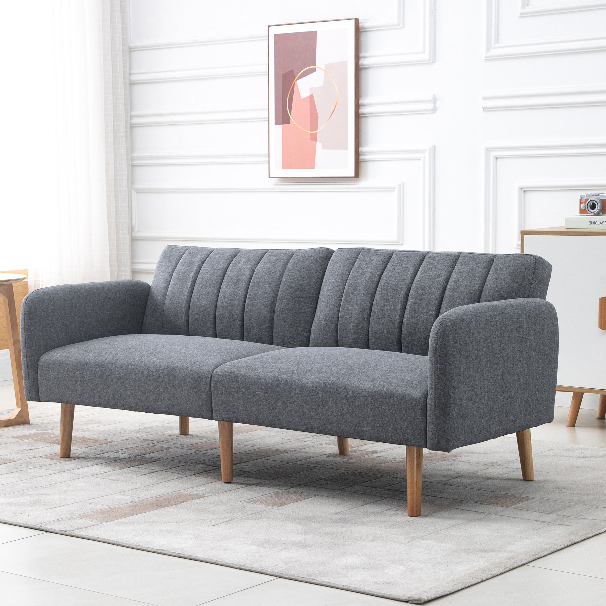 Sleeper Sofa, 2-seater Sofa With Sleeping Function, Adjustable Backrest, Thickly Padded Couch, Armrest, Sleeper Couch With Wooden Legs For Living Room, , 173 X 75 X 73 Cm, Gray
