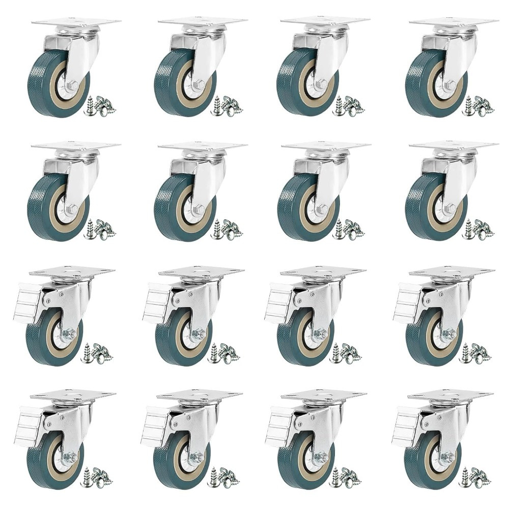 TEMU 16pcs Castor Wheels 50mm Heavy Duty Rubber Swivel 2400kg Moving Caster For Furniture With Brakes (64 Screws And Gaskets Included)