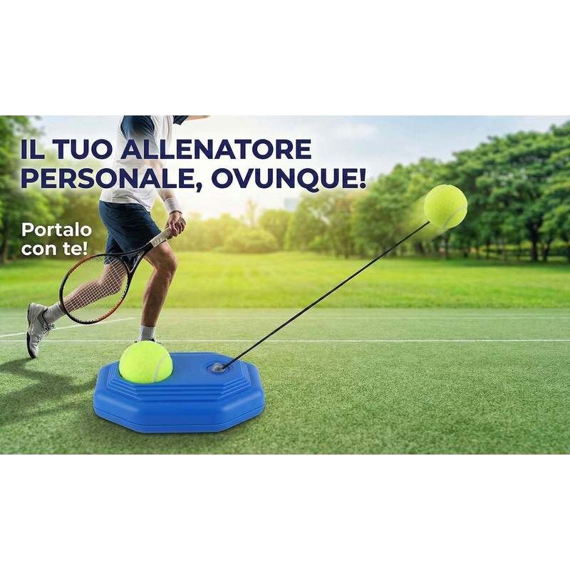 TEMU Tennis Trainer Rebounder Kit Allenamento Tennis Portatile con ed Elastico - Base Stabile Riempibile per Auto-Apprendimento - Attrezzatura per