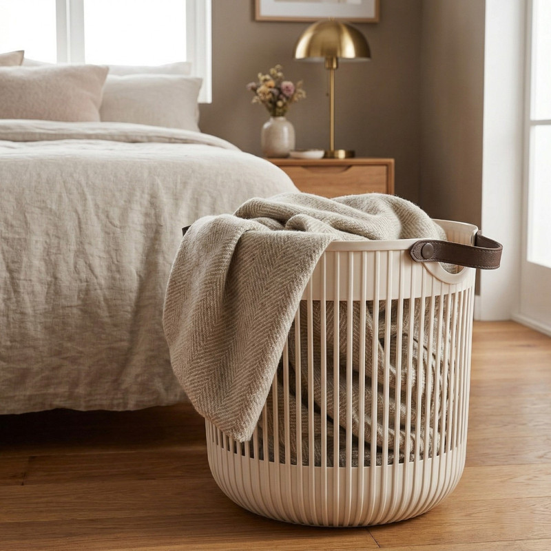Image of Kadax Storage Basket 40 Cm, Round Container For Laundry, Toys, Cream-colored Basket With Handles, Home Organizer, 1pc.