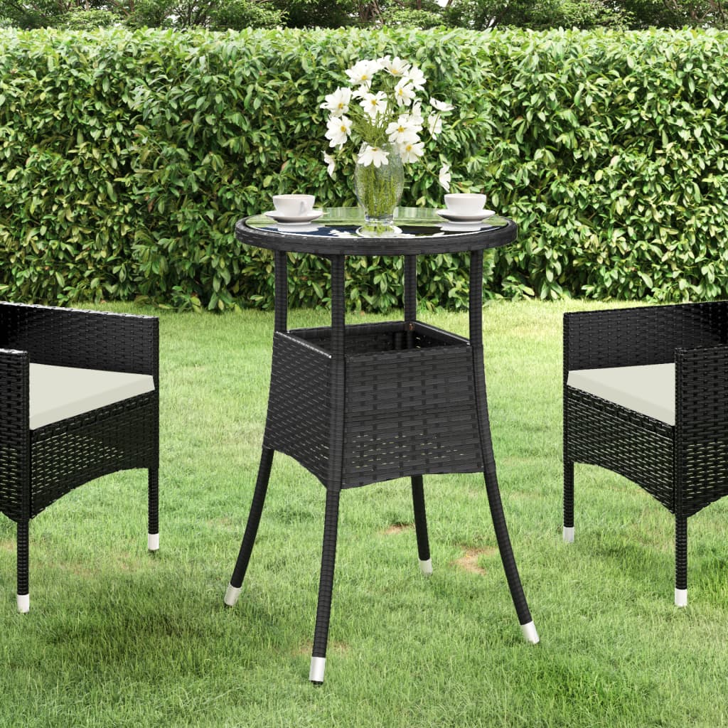 Image of Vidaxl Garden Table Garden Dining Table Terrace Table Garden Furniture Table Outdoor Balcony Table Outside Table Ø60x75cm Poly Rattan Black