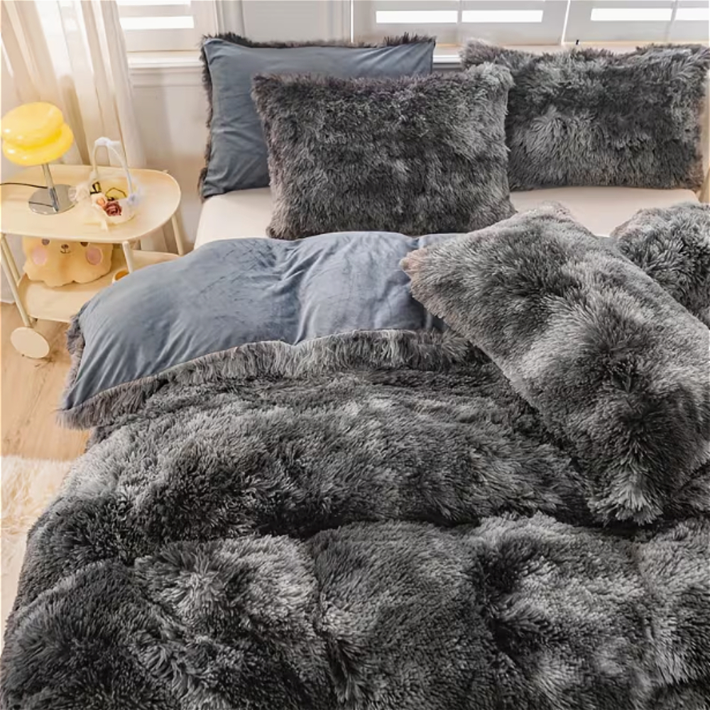 TEMU Thickened Mink Fleece Tie-dye Warm And Comfortable 3-piece Bedding Set, Fluffy And Soft Long Plush Bedding Set, Includes Duvet Cover And