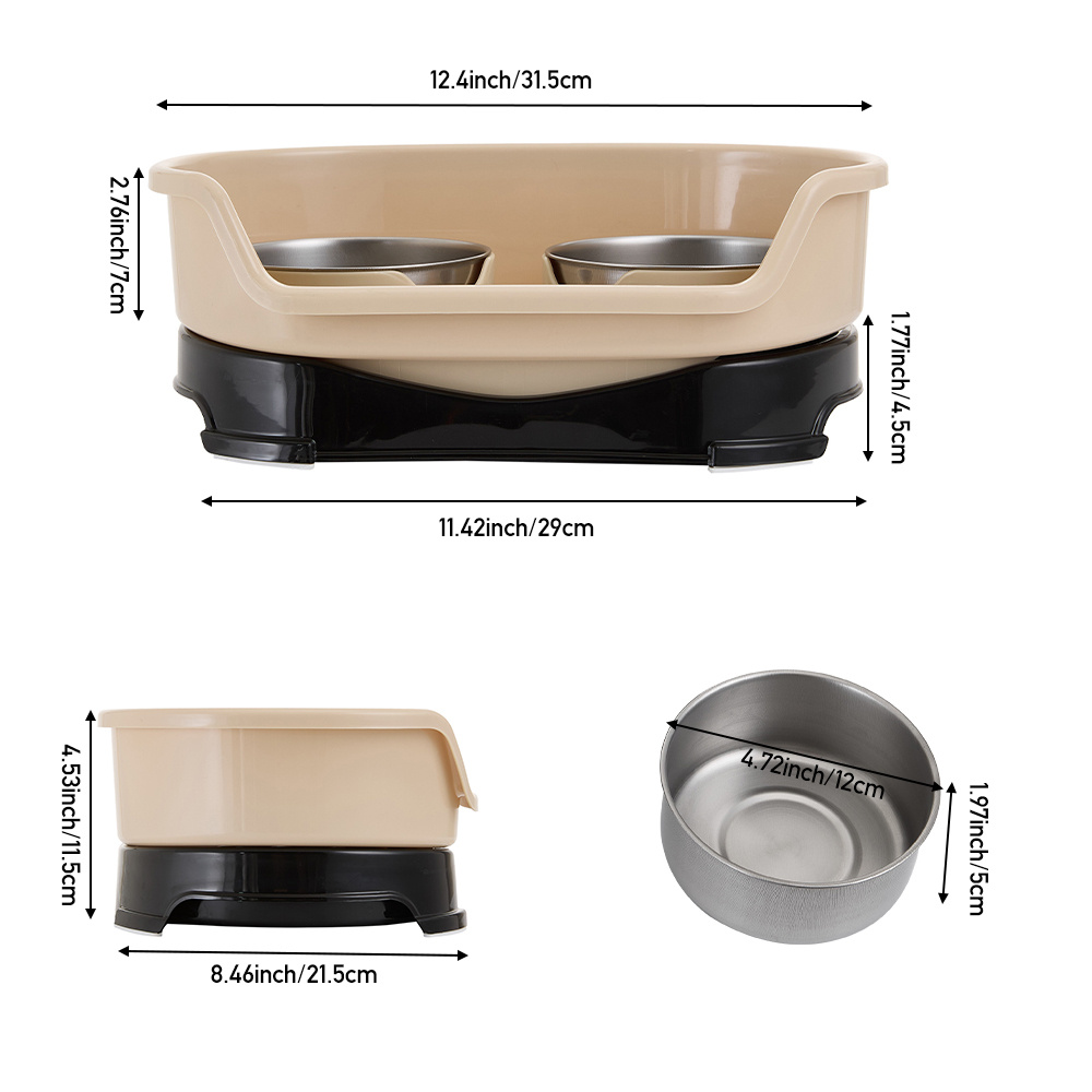 Stainless Steel Dog Bowl 2 Feeding Bowl for Dog Water and Food with Stand Pet Eating and Drinking Station for Cats and Dogs Brown