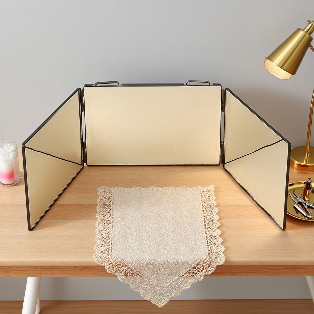 Portable Triple Folding Mirror for Makeup and Grooming
