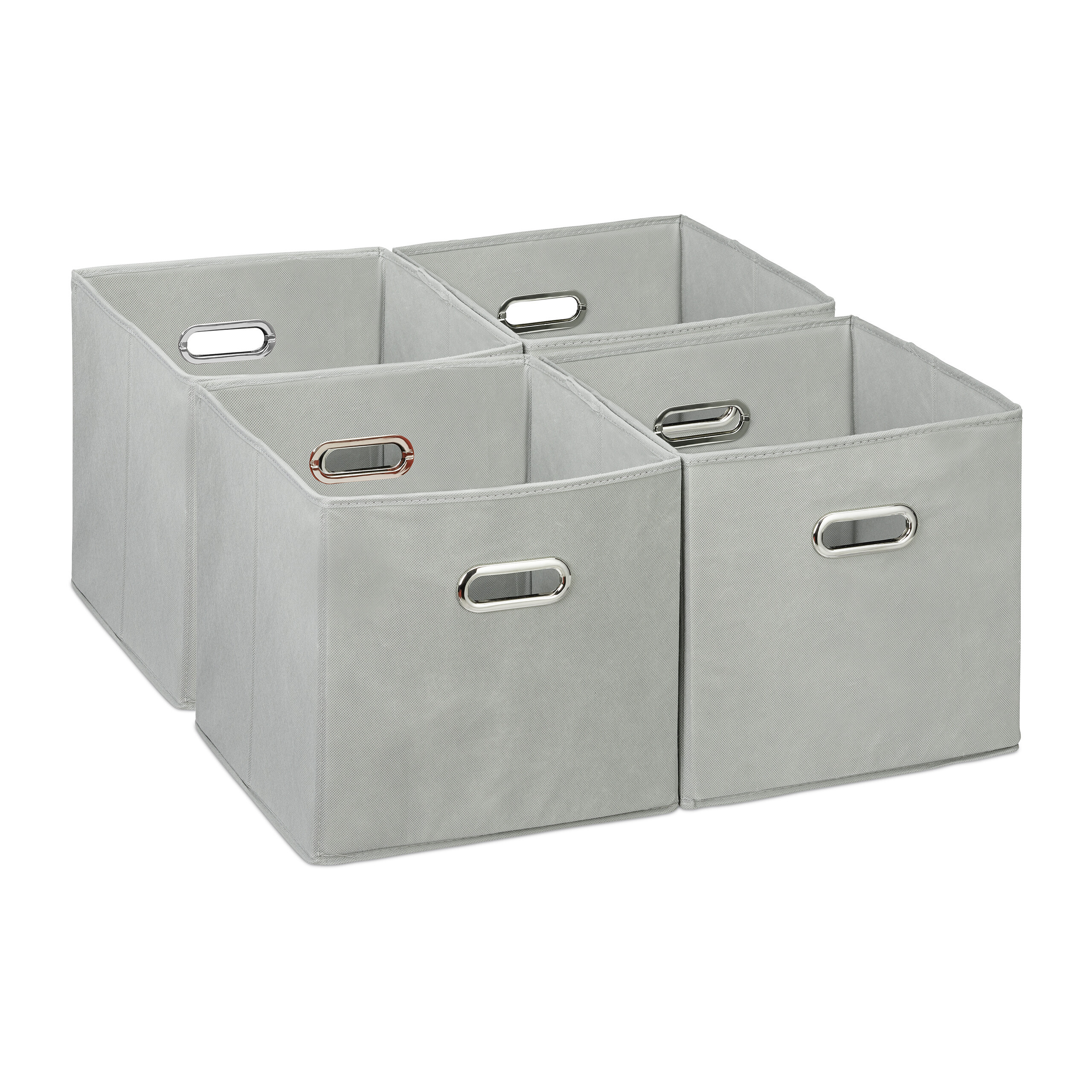 TEMU Folding Storage Boxes, Set Of 4, 30 X 30 X 30 Cm, Polyester And Cardboard, Grey, Foldable With Handle Holes, For Living Room, Bedroom, And Kids'