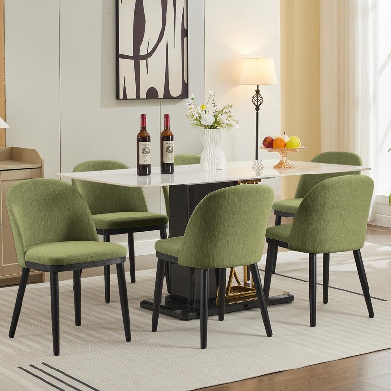 Modern Dining Chairs Set Of 2 – Fabric Upholstery, Wood Legs, Curved Backrest And Thick Padded Deep Seat, Armless For Dining Room/kitchen/restaurant/cafe/