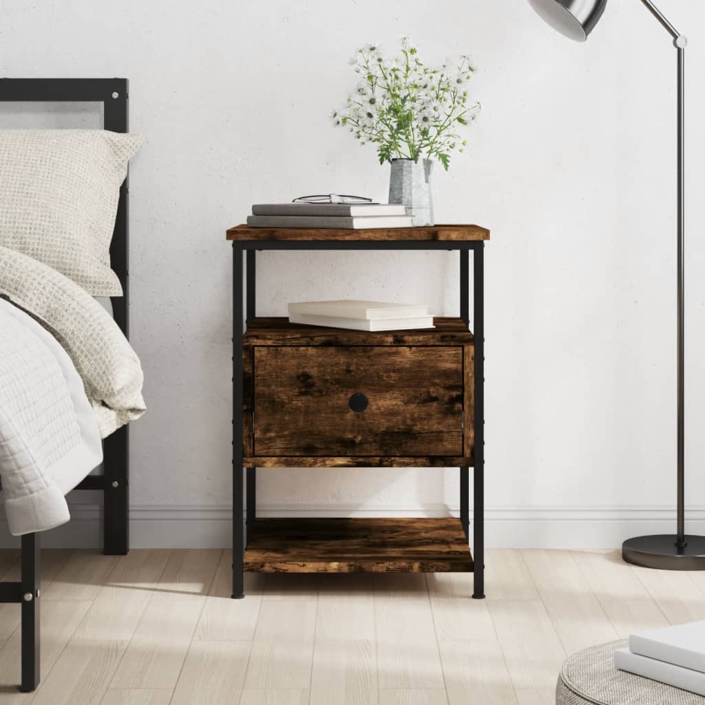 Image of Vidaxl Nightstand, Side Table With Storage Space, Nightstand With Adjustable Legs, Night Console, Smoked Oak Wood Material