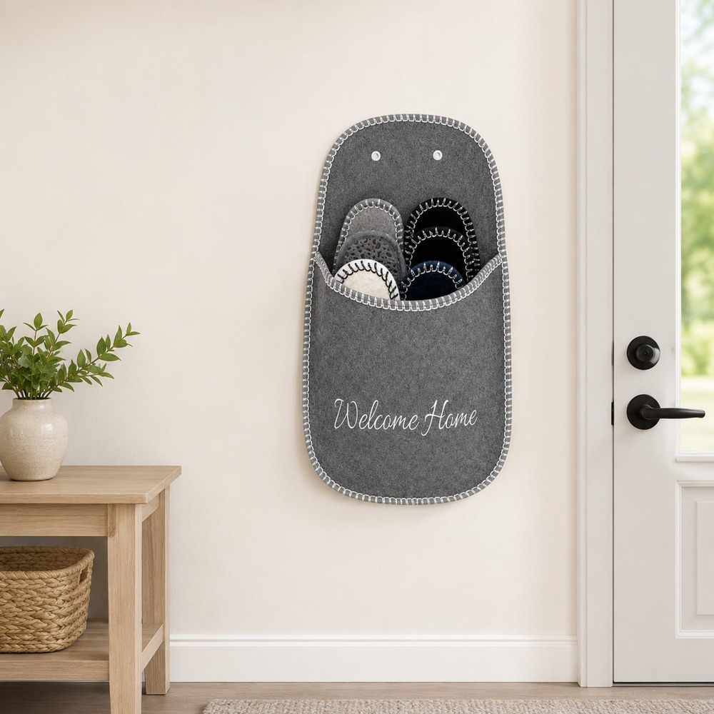TEMU Slipper Collection 6 Pairs, Neat Stitching Felt Slippers With Wall Hanging Organizer Pouch, Mixed Color For Home Overnight