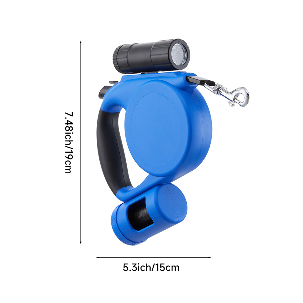 Retractable Dog Leash with Flashlight and Dispenser, 5m