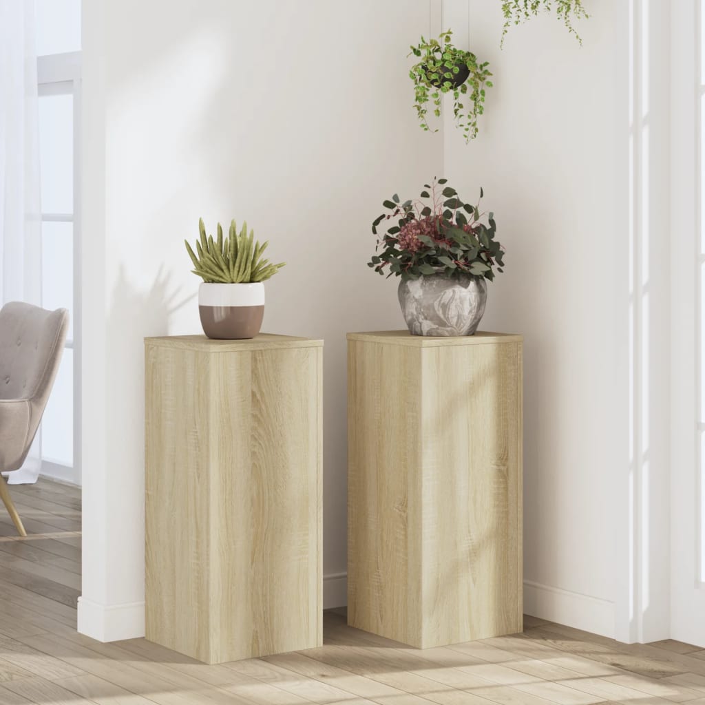 Image of Plant Stand 2-piece Set, Flower Stand, Decorative Pedestal For Plants, Flower Holder, Oak Wood Composite